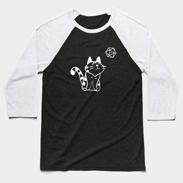 Funny Cat with D20 Dice Tabletop RPG Baseball T-Shirt by pixeptional